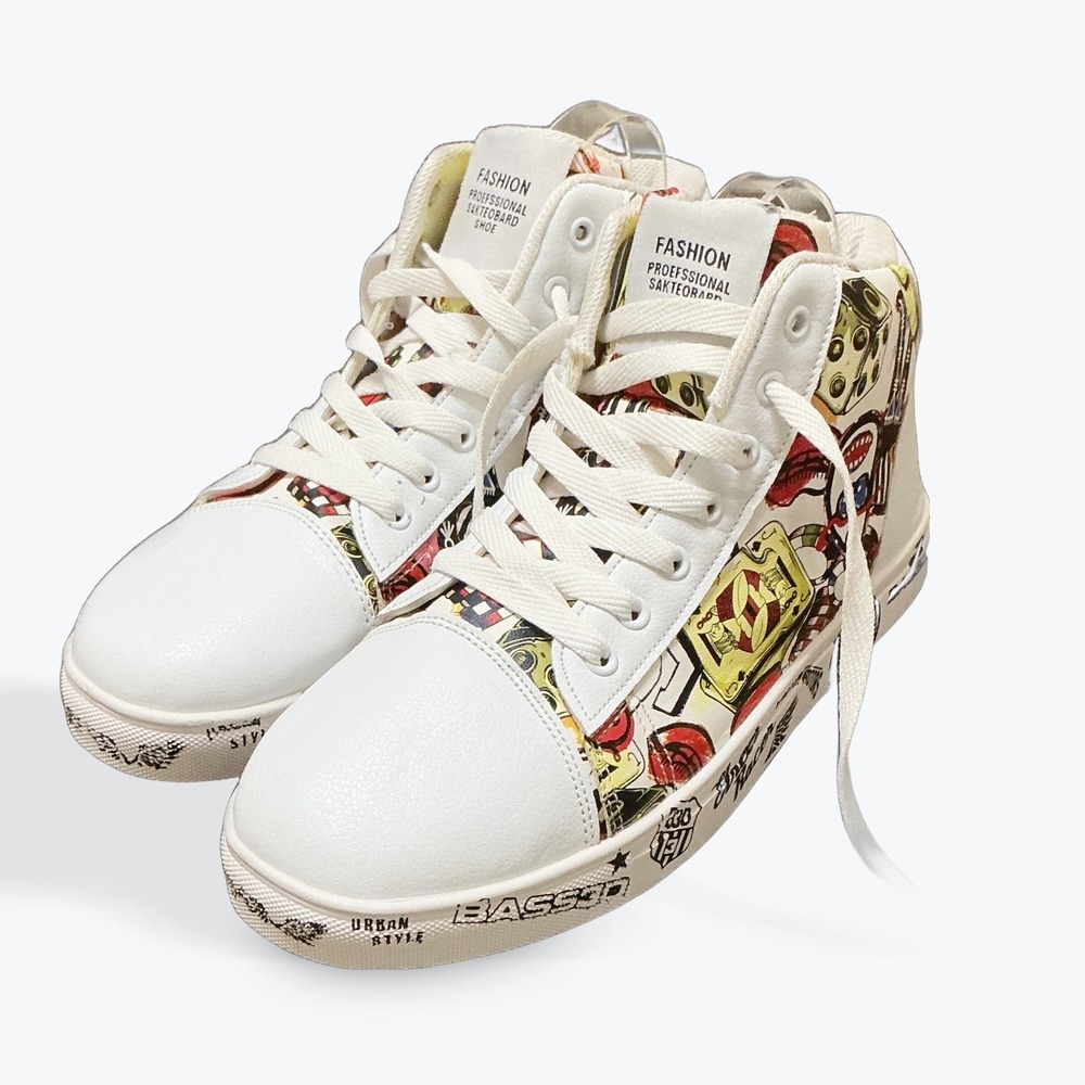 BASS3D Graffiti High Top Sneakers Street Skateboard‎ Urban Style Shoes Mens - Picture 2 of 11